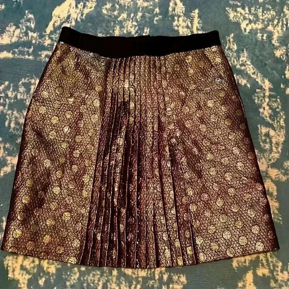 J.Crew pleated elastic waist pocket gold shimmer skirt 4 - Picture 1 of 6